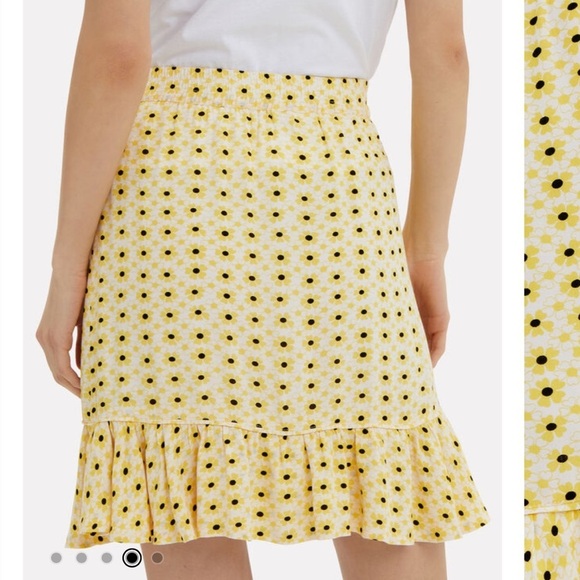 GANNI Daisy Maize Crepe Skirt Yellow Floral Ruffle Trim Size 36 US Sz 4 - Picture 3 of 15